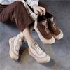 Genuine Leather Retro Thick Soled Short Boots With Front Zipper Casual Flat Platform Shoes