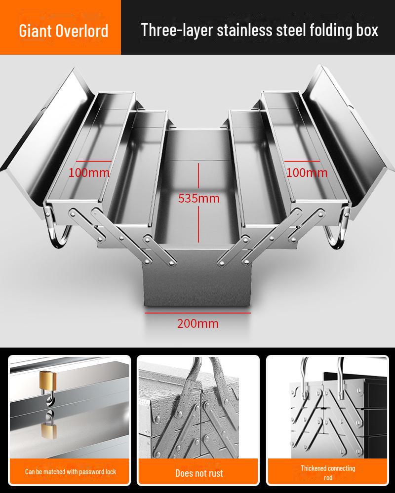 Трехслойный складной ящик для инструментов из нержавеющей стали цвета «лесной зеленый» — большой, портативный, промышленного класса для хранения вещей дома и в автомобиле.