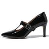 Luxury Black High Heels Mary Janes Shoes Woman Point Toe Heeled Dance Party Wedding Office Shoes Ladies Dress Pumps Large Size