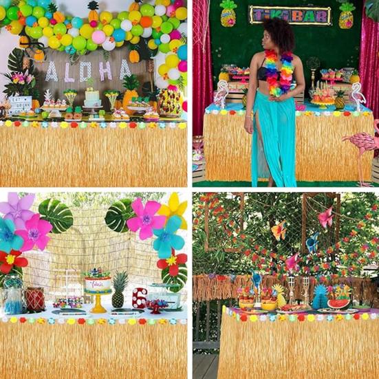 Юбка для стола, украшения для вечеринки в стиле Луау, принадлежности для тропической гавайской вечеринки, сувениры на цветочную летнюю пляжную тематику