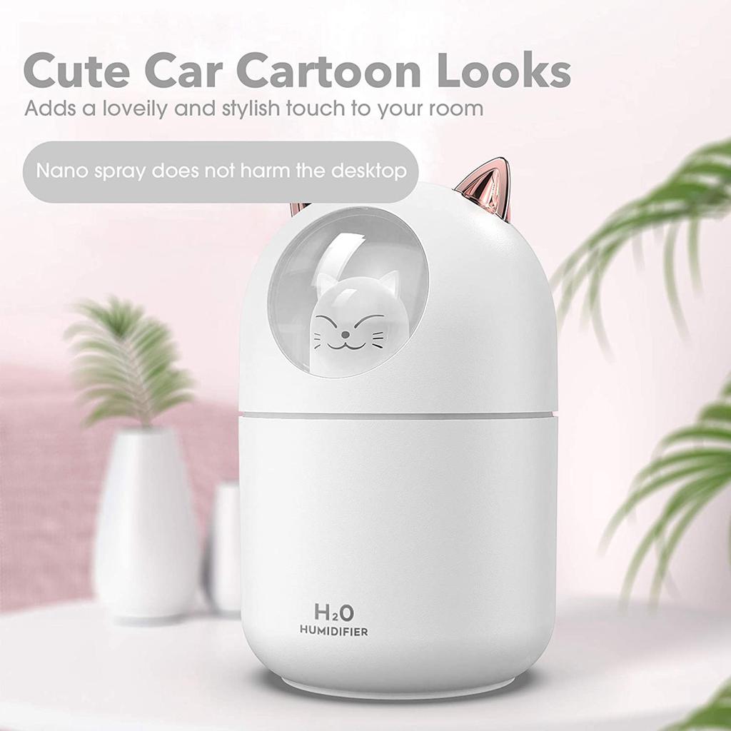 Увлажнитель воздуха Cute Cat Cool Mist для дома, ночник Cat Essential Pure Air для детской комнаты, легкая очистка, тихая работа, белый цвет