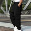 Men Cargo Pants Multi Pockets Drawstring Elastic Waist Solid Color Loose Wide Leg Straight Soft Streetwear Full Length Men Long