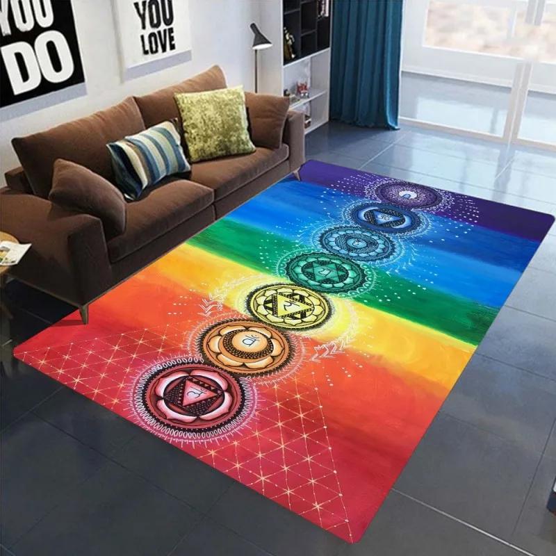Meditation Chakras Design Area Rugs Non-Slip Carpet Mat for Bedroom Living Room Decor Rug Spiritual Home Mat Living Room Decor