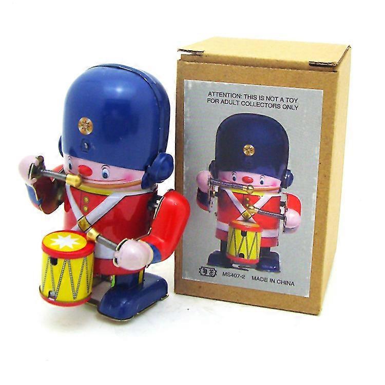 Drumming Robot Wind Up Walking Robot Retro Style Toy Figures Clockwork Walking Toy Nostalgic Iron Metal