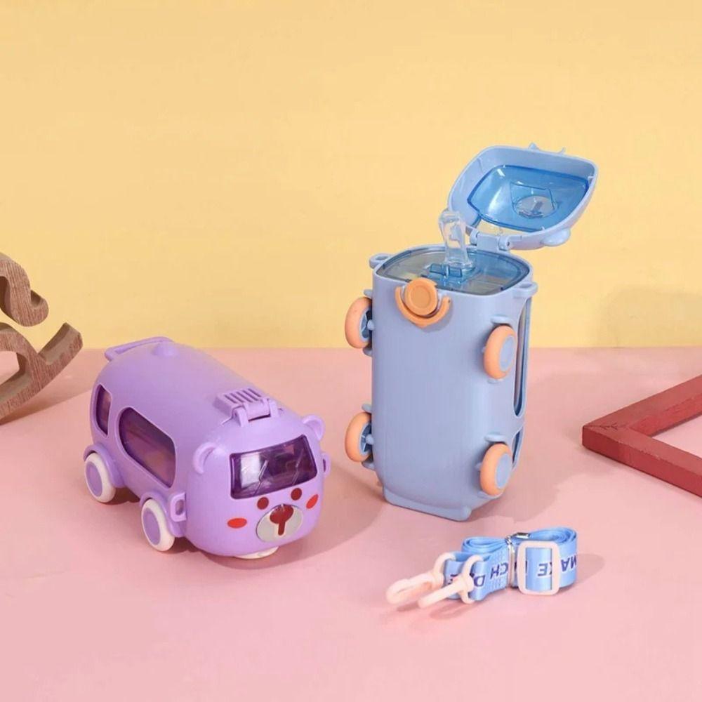 500ml Cartoon Bear Plastic Water Bottle for Kids, Cute Car Water Jug, Portable Reusable Cup for Home, School, Sports, BPA-Free Leak-Proof Design