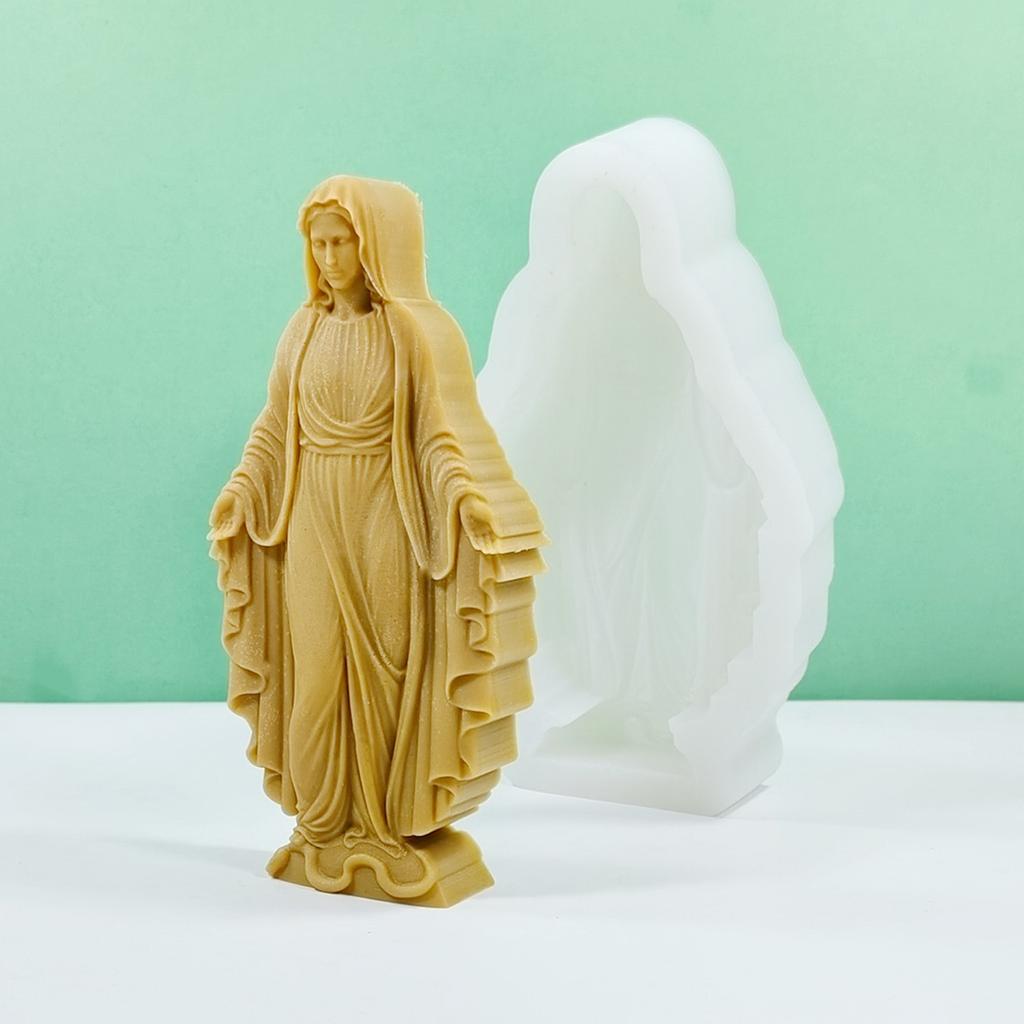 3D Virgin Candle Silicone Mold Cross Resin Molds DIY Aromatherapy Candle Making Gypsum Mold for Religious Enthusiasts