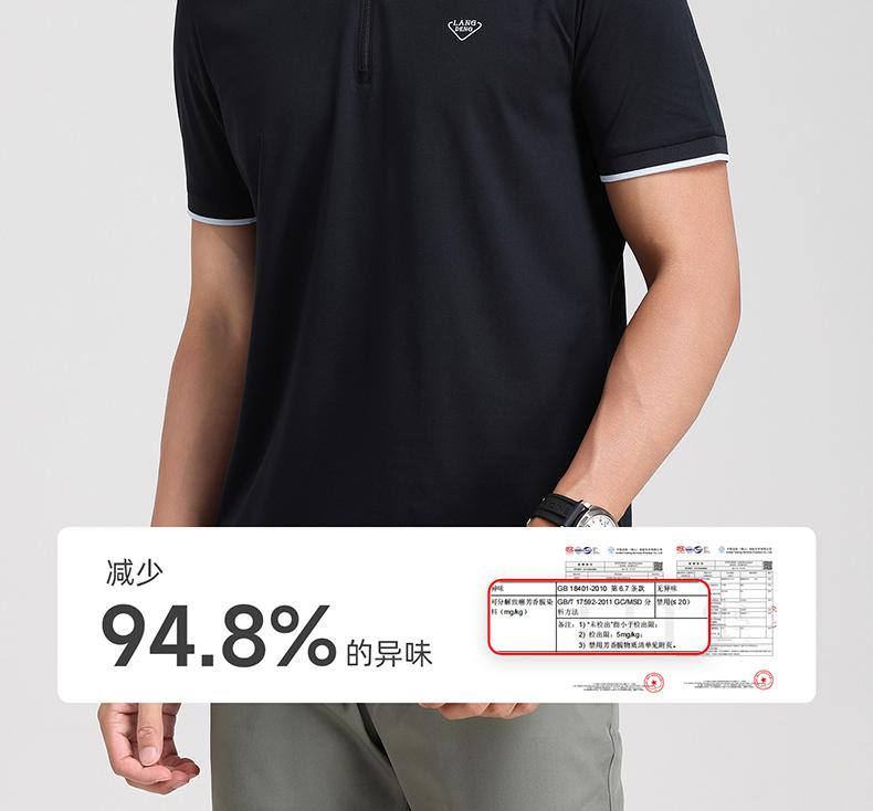 Langdeng Men's Summer Refreshing Cotton and Hemp Half Zipper Collar Business and Leisure Polo Shirt