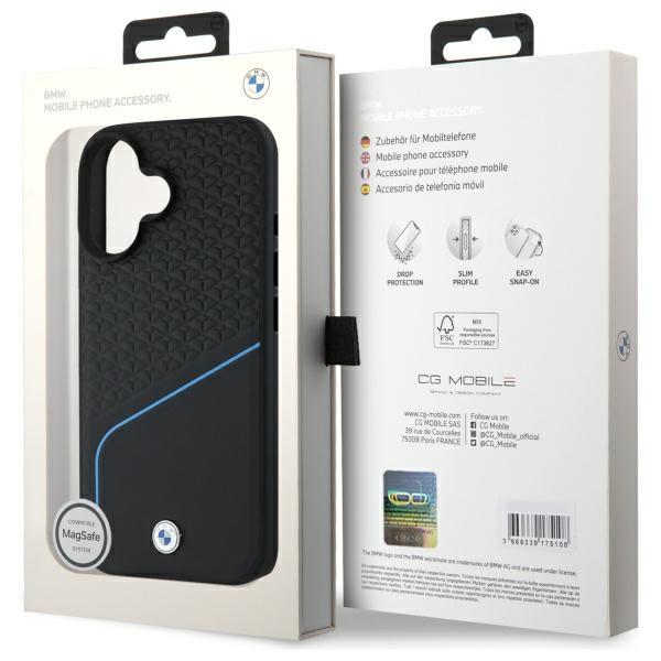 BMW BMHMP16S23RDCLK iPhone 16 6.1" black/black hardcase Sign Leather Textured And Line MagSafe