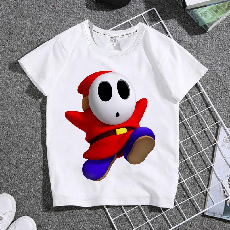 Children's round neck white cartoon game T-shirt