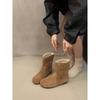 Cowhide Version~ Retro Round Head Snow Boots Women's Plush Warm Fluffy Cotton Boots Two Wear Flat Boots Short Boots