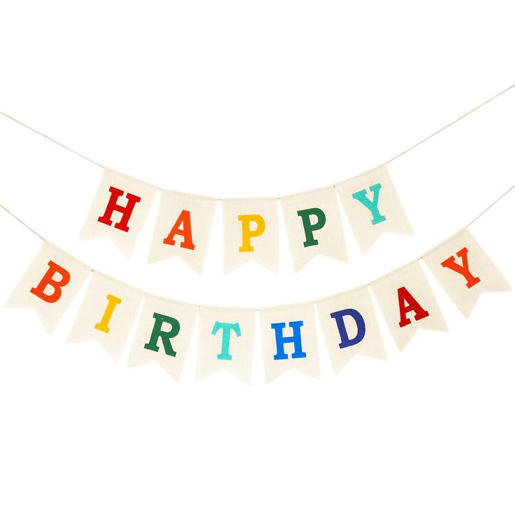 Color birthday party decoration set hanging birthday flag linen happy birthday sign