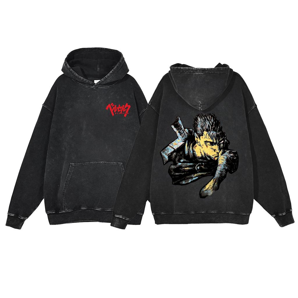 440G Heavy Washed Retro Animation Street Retro Cotton Sweater, Street Tide Hooded Sweater