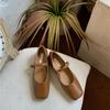 Women Mary Jane Lolita Shoes Autumn Leather Square Buckle Pumps Woman Vintage Thick Heel Ankle Straps Party Single Shoes