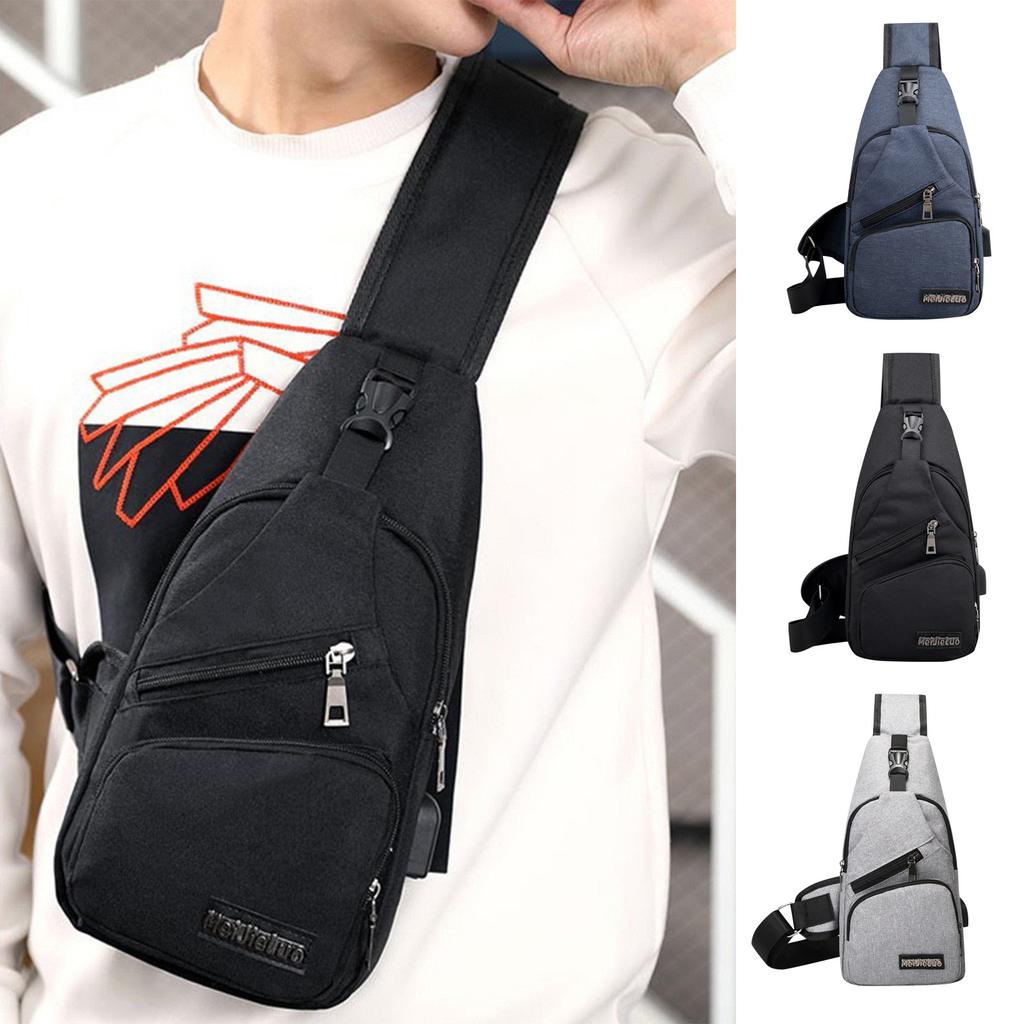 Fashion Sling Bag Men's USB Rechargeable Chest Bag Small Backpack Daypack