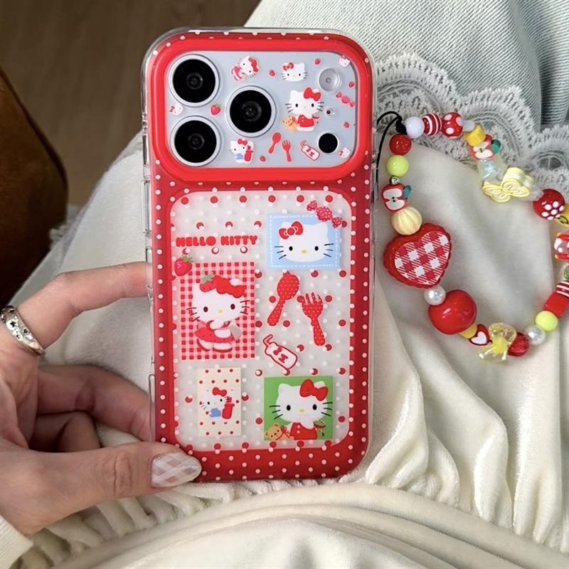 Корейский чехол для iPhone 17/16 Pro Max/15 Pro с красными горошками и кошкой, девчачий