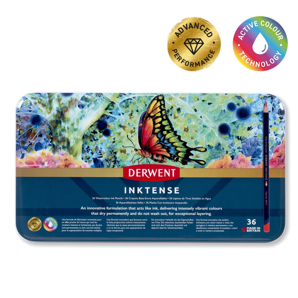 Набор акварельных карандашей Derwent Inktense Идеально подходит для ткани и текстуры дерева После высыхания Карандаши, 36 цветов (2301842), Рисование, Водостойкий