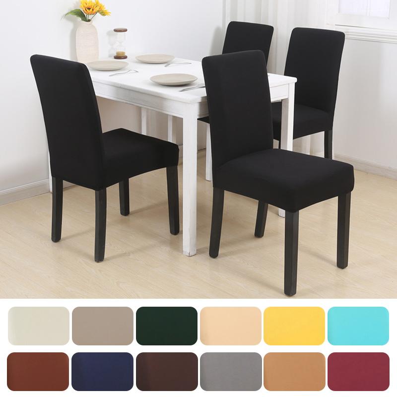 1Pcs Solid Color Chair Cover Elastic Seat Cover For Kitchen Dining Room Wedding Banquet Home Stretch Chair Covers