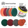 13Pcs 4 Inch Tile Scrubber Scouring Pads Cleaning Kit With 4" Disc Pad Holder, 4" Scouring Pads, 4" Flat Sponges, For Bathroom & Kitchen Cleaning
