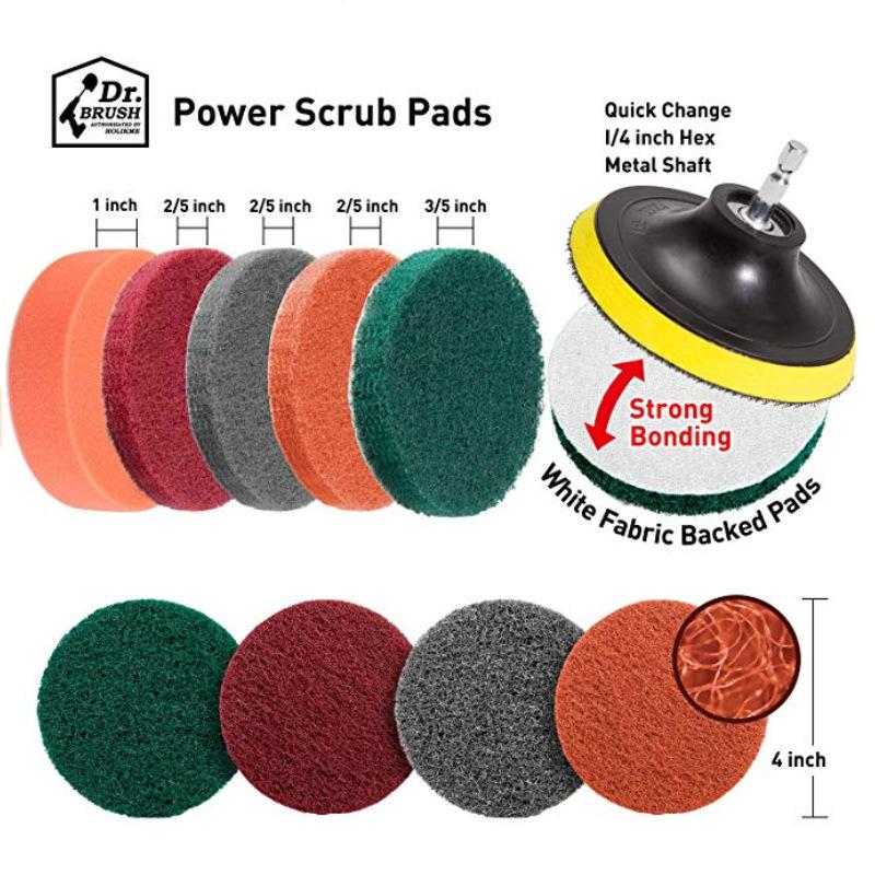 13Pcs 4 Inch Tile Scrubber Scouring Pads Cleaning Kit With 4" Disc Pad Holder, 4" Scouring Pads, 4" Flat Sponges, For Bathroom & Kitchen Cleaning