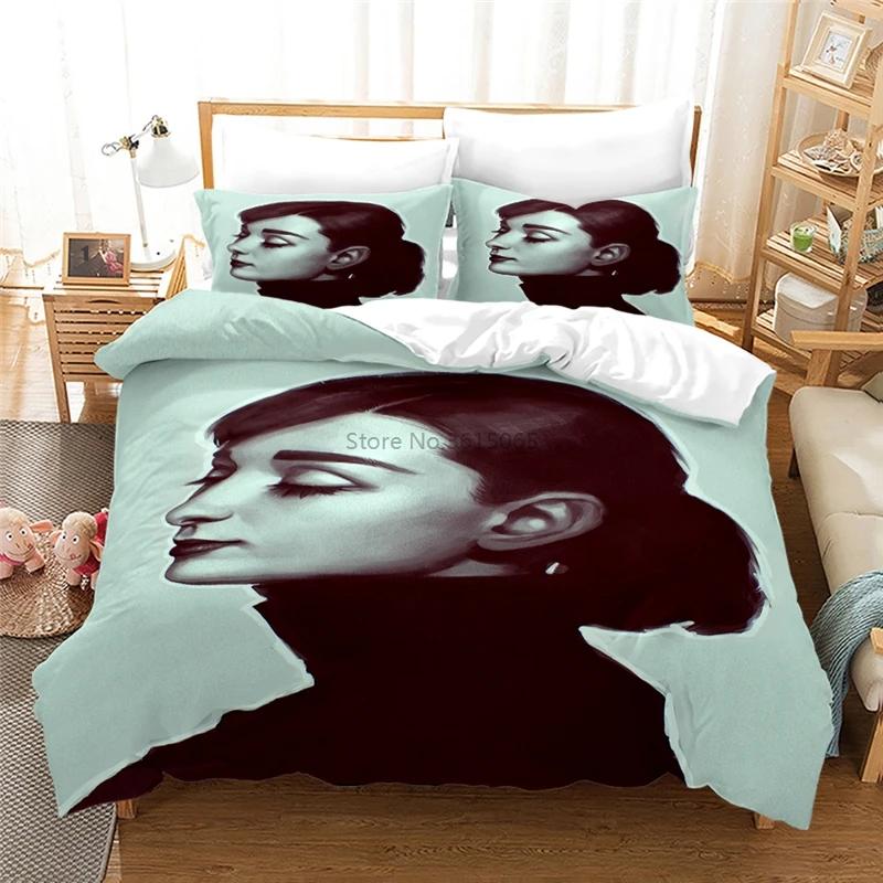 Audrey Hepburn 3D Duvet Cover Set with Pillowcase Printed Bedding Set Single Double Twin Full Queen King Size for Bedroom Decor