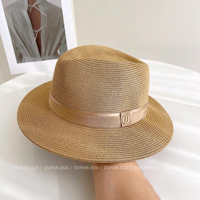 Two-color hat strap Panama jazz hat women's summer breathable versatile sunshade straw hat outdoor sunscreen sun hat