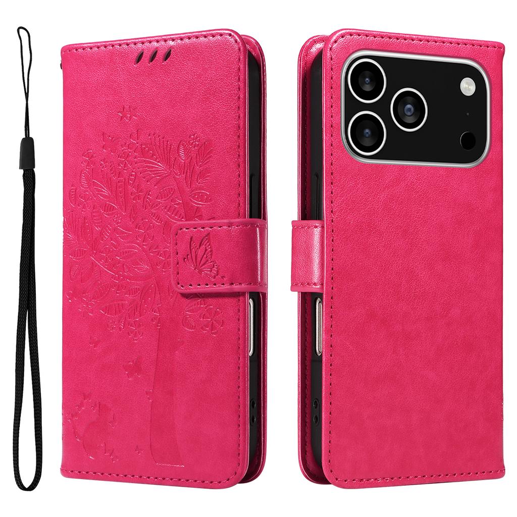 For iPhone 17 Pro Phone Case with Stand Cat Tree Pattern Leather Wallet Mobile Cover