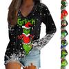 Женская модная футболка с длинным рукавом с v-образным вырезом и рождественским принтом, повседневный свободный топ
