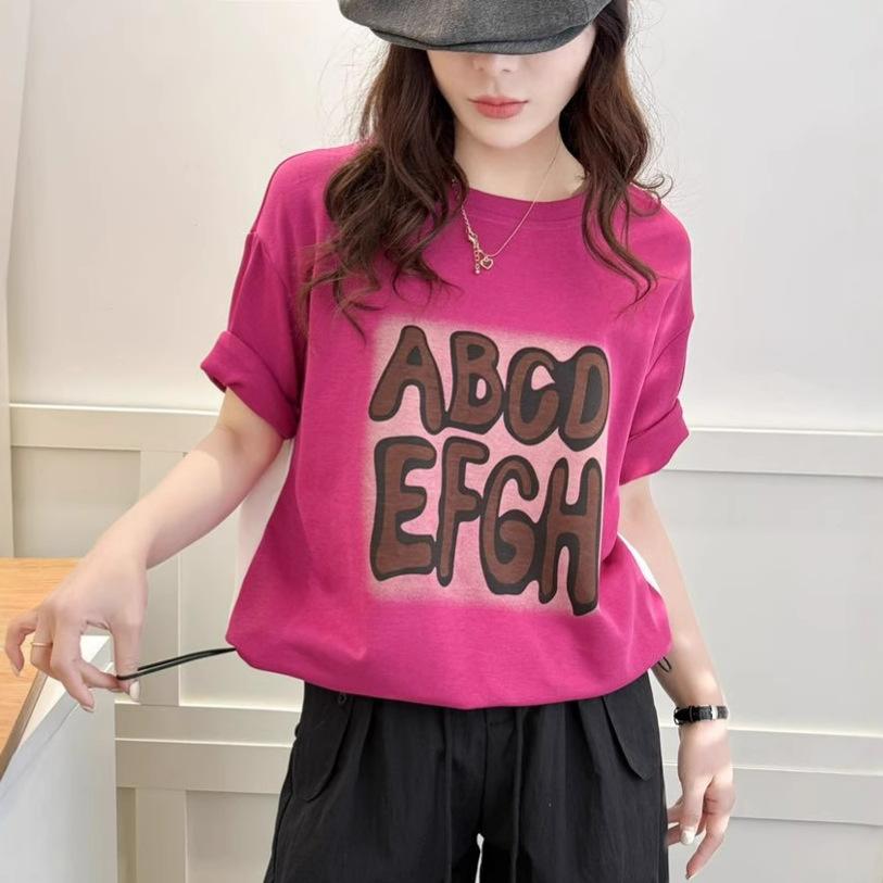 Dimanaf 2025 Летняя футболка женская с принтом букв, асимметричная, с коротким рукавом, свободная, белая, черная