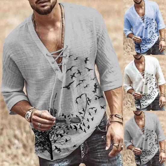 Loose Tee Shirt Simple Moisture-wicking Skin-friendly Front Lace Up Middle Sleeve Tee Shirt