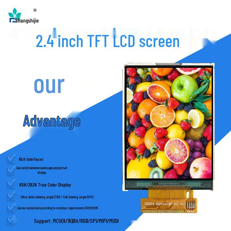 2.4" TFT LCD Display Screen, 24-pin, Strong Solder, Supports MCU8/SPI Interface