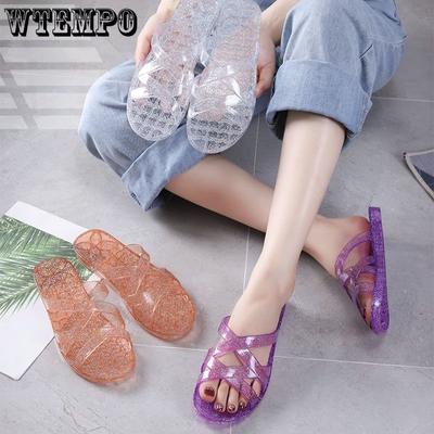 Летние сандалии с кристаллами, женские нескользящие домашние женские тапочки с дезодорантом и плоской подошвой, нескользящие домашние тапочки