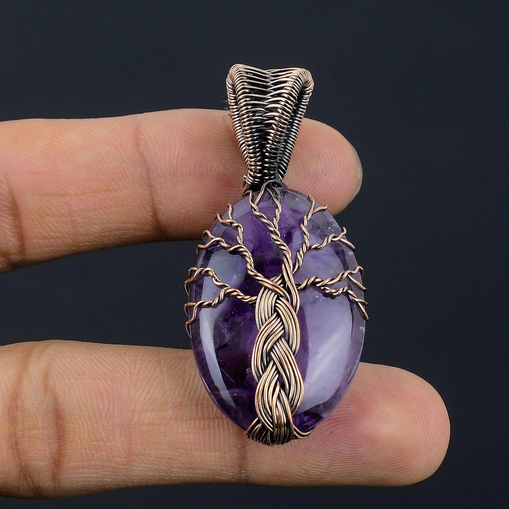 Amethyst Pendant Gemstone Jewelry, 999 Copper Wire Wrapped Pendant, Gift For Women Handmade Pendant