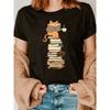 Женская футболка Kawaii с кошкой и книгами - Топ с коротким рукавом и круглым вырезом с графическим принтом 'Библиотека для чтения'