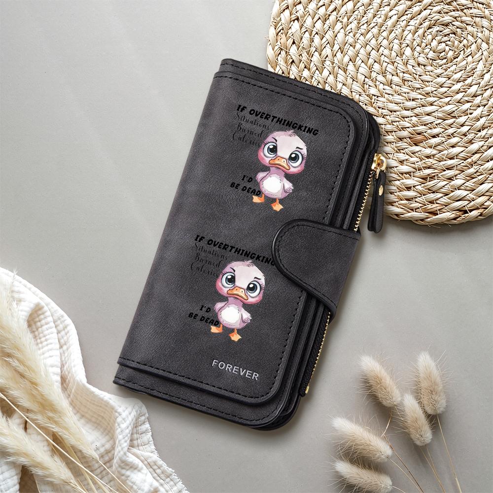 Cute Duck Pattern Dark Long Wallet for Women Casual Large Capacity Card Holder Fashion Multi Slot Daily Carry Purse