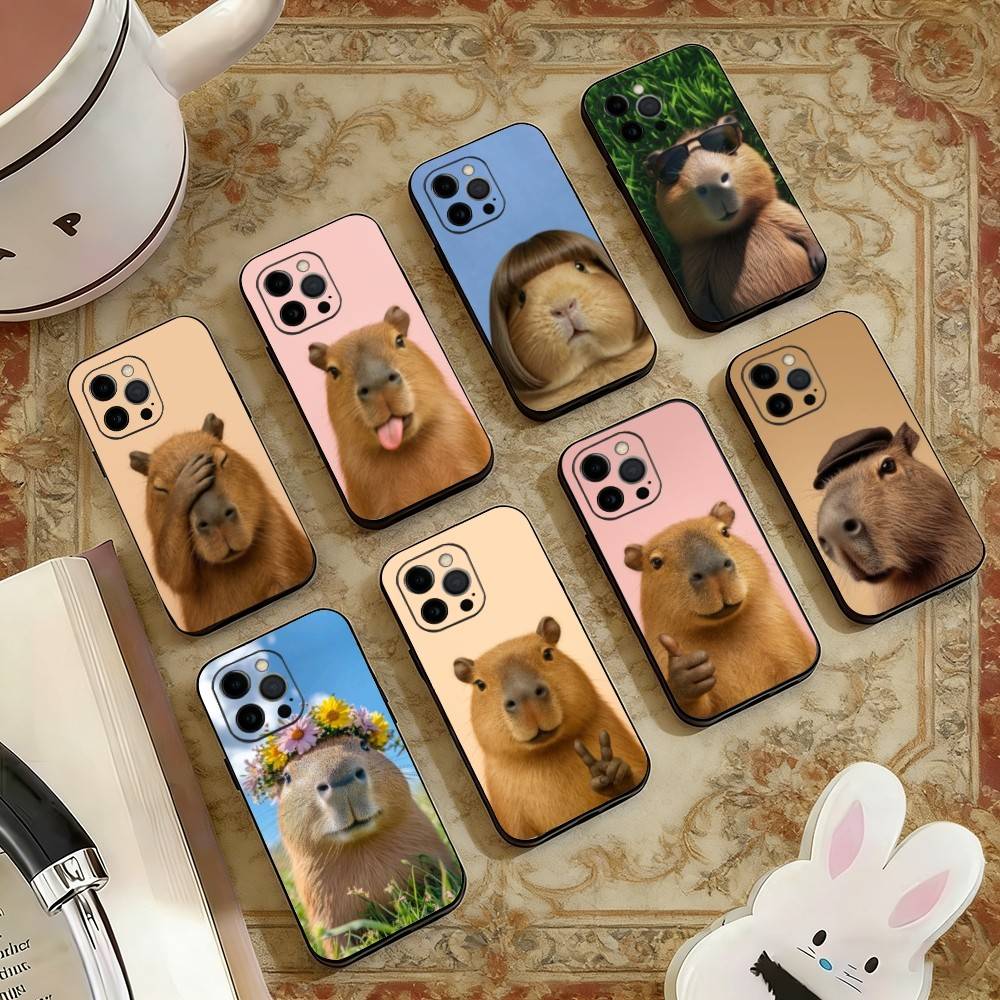 Cute-Capybara Phone Case For iPhone 17, 16,15,14,13,12,11 Plus,Pro Max, Others Soft Black Cover