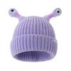 Yousheng Cute Knitted Beanie Hat with Eyes Wear Resistant Solid Color LED Glowing Funny Cartoon Winter Warm Hat