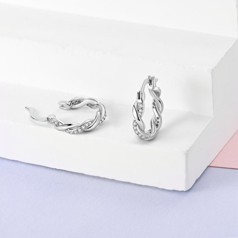Hoop Earrings Original 925 Silver Sparkling Wrapped Woven Earrings for Woman High Quality Fashion Jewelry Accessories