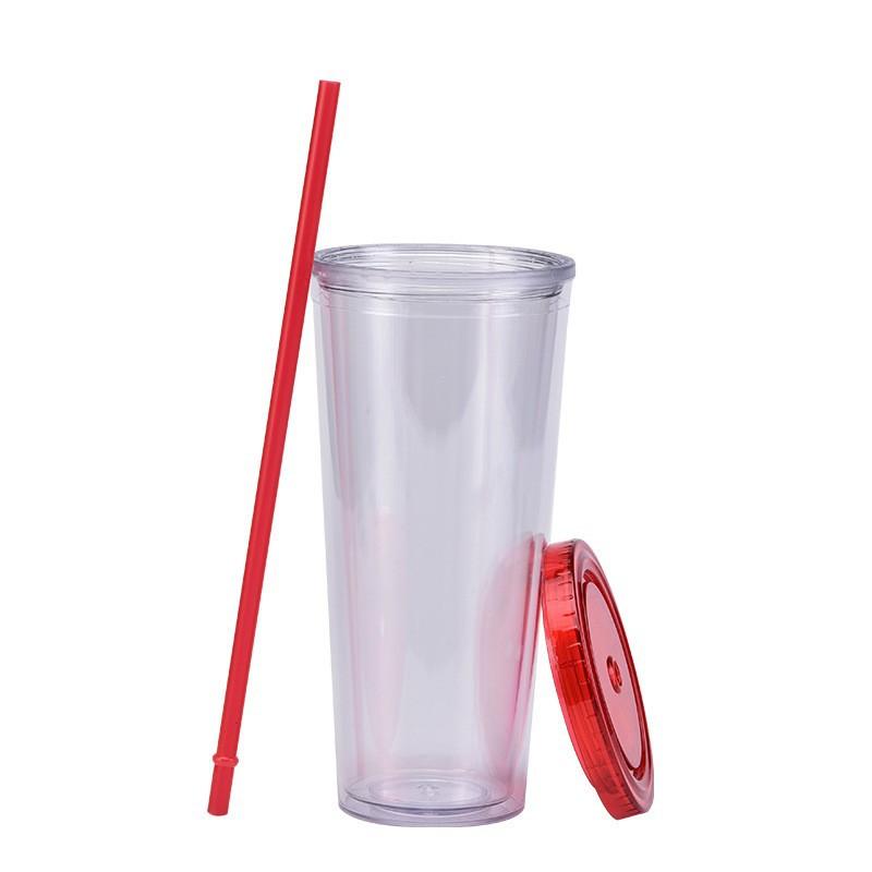 700ml Straw Cup, Simple Summer Juice Beverage Cup, Household Transparent Double-layer Plastic Cup
