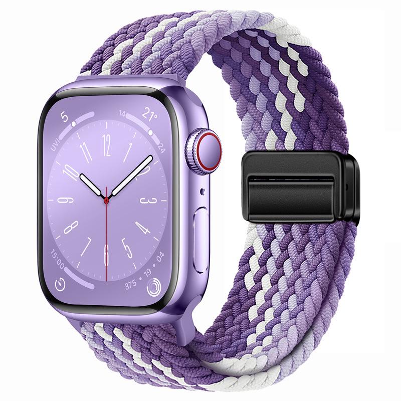 Эластичный радужный нейлоновый плетеный ремешок для Apple Watch с магнитной застежкой