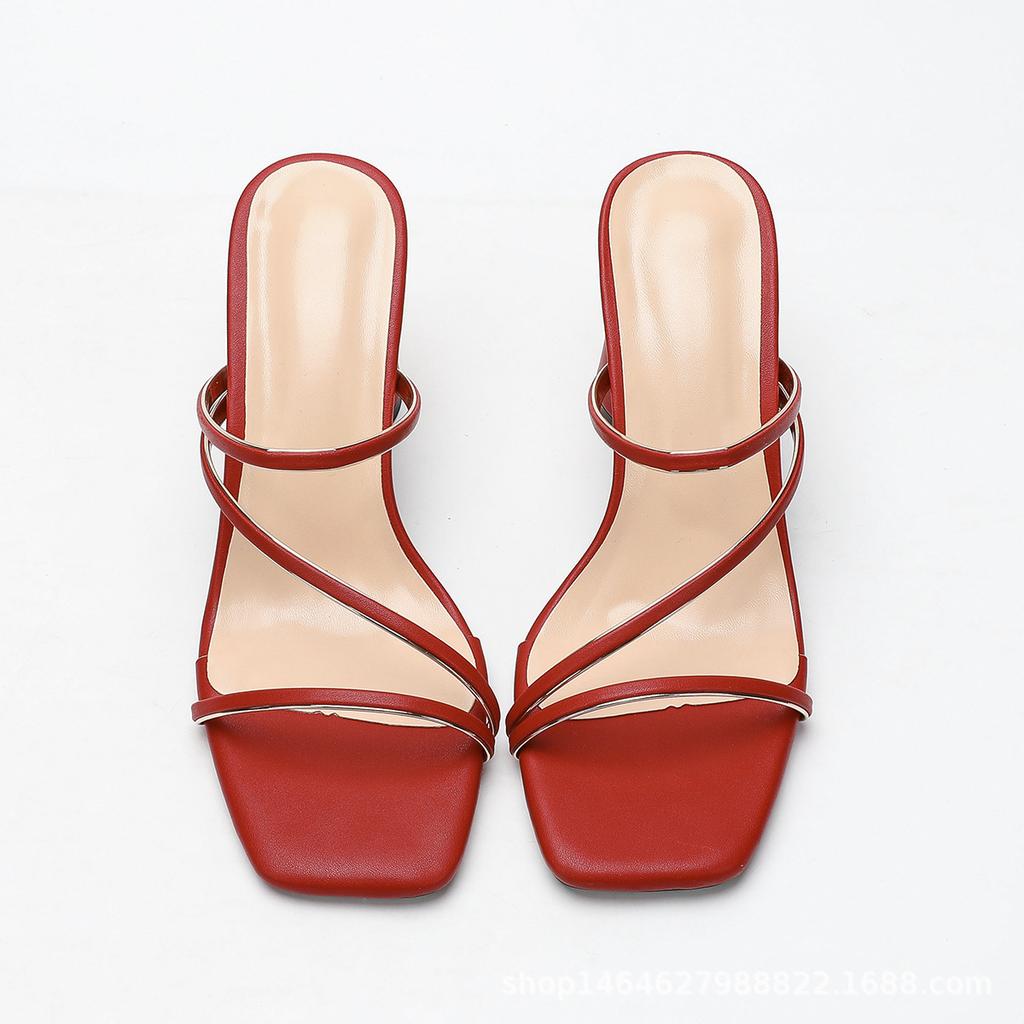 Новый простой стиль универсальный квадратный носок открытый носок одно слово с босоножками на высоком каблуке