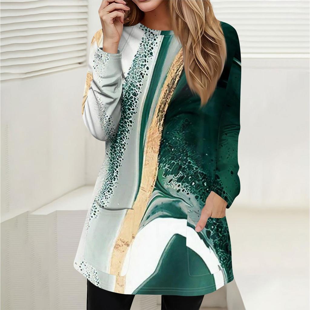 Женская толстовка, пуловер, спортивная одежда, карман, принт, повседневный топ с круглым вырезом и длинными рукавами