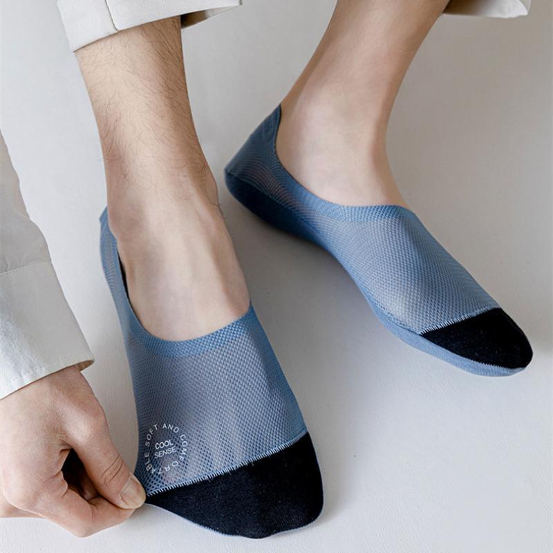 Summer Socks Hollow Out Mesh Breathable Invisible No Show Sock Slippers Solid Color Silicone Non-slip Low Cut Boat Socks