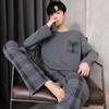 Two Pieces Set Men's Cotton Pajamas Set Long Sleeves Sleeping Top Pant Nightwear Pyjamas Young Boy Pijamas Hombre