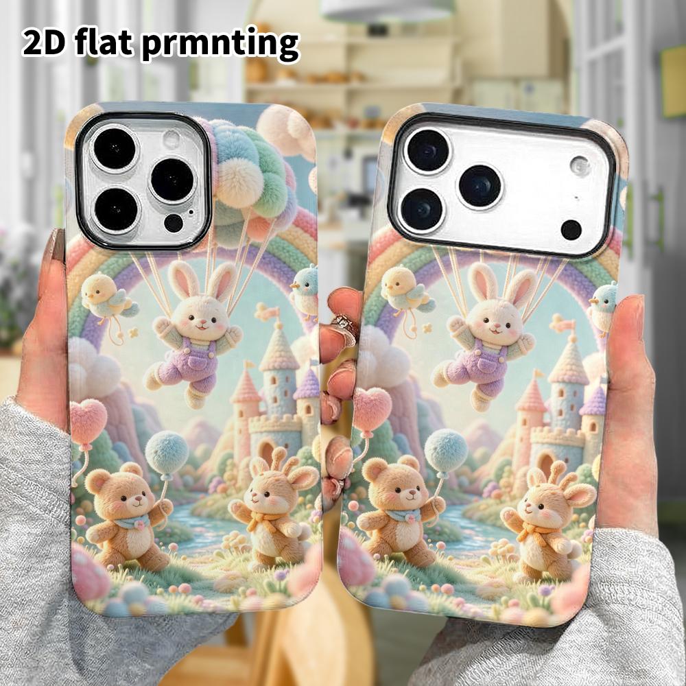 Чехол для телефона: 2D плоский, подходит для защитных чехлов iPhone 18, 17, 16, 15, 14, 13, 12 Pro, летающий маленький кролик на воздушном шаре, идеальный Рождественский и H