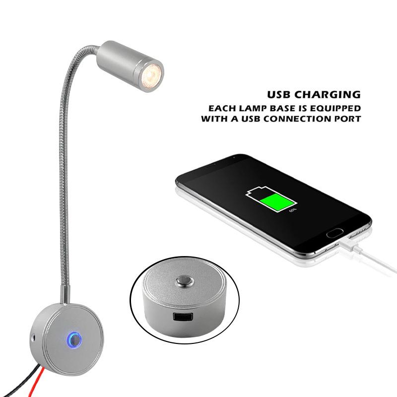 Светодиодный светильник для чтения на гибкой ножке для автодомов и лодок с сенсорным диммированием