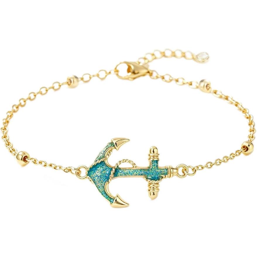 Синяя черепаха, Пальма, Дельфин, Якорь, браслеты Позолоченные 14K Золотом Серия 'Океан' Пляжная тематика Регулируемые браслеты для женщин Подарок