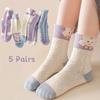 5 пар носков с милым кроликом для девочек, дышащие прочные вязаные носки с модным дизайном в горошек