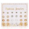 12 Pairs of Zircon Stud Earrings: Pearl, Flower & Bow Designs