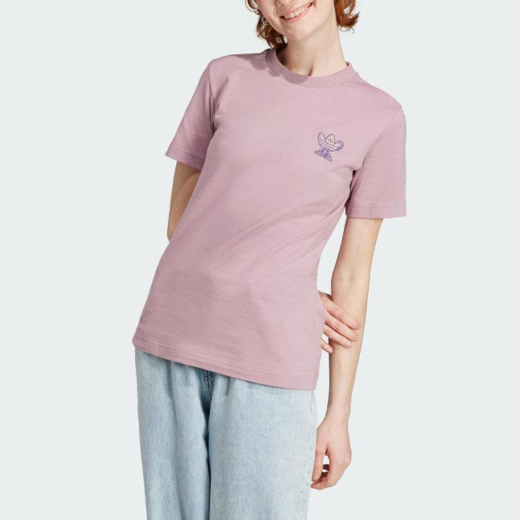 adidas Футболка Originals Graphic Tee с принтом мультяшного логотипа, спортивная футболка с коротким рукавом, женские топы, волшебный фиолетово-розовый IN4127