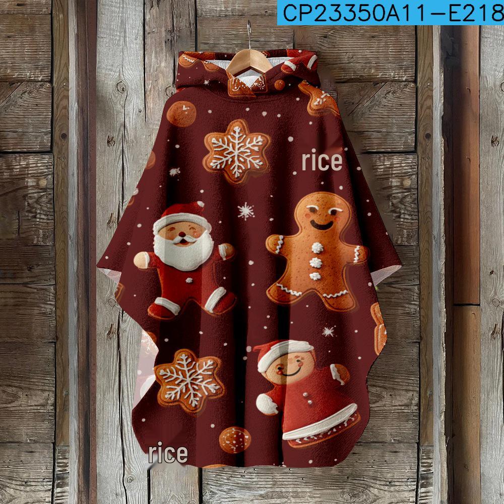 Женский плащ с капюшоном с 3D цифровой печатью – Рождественский винтажный стиль